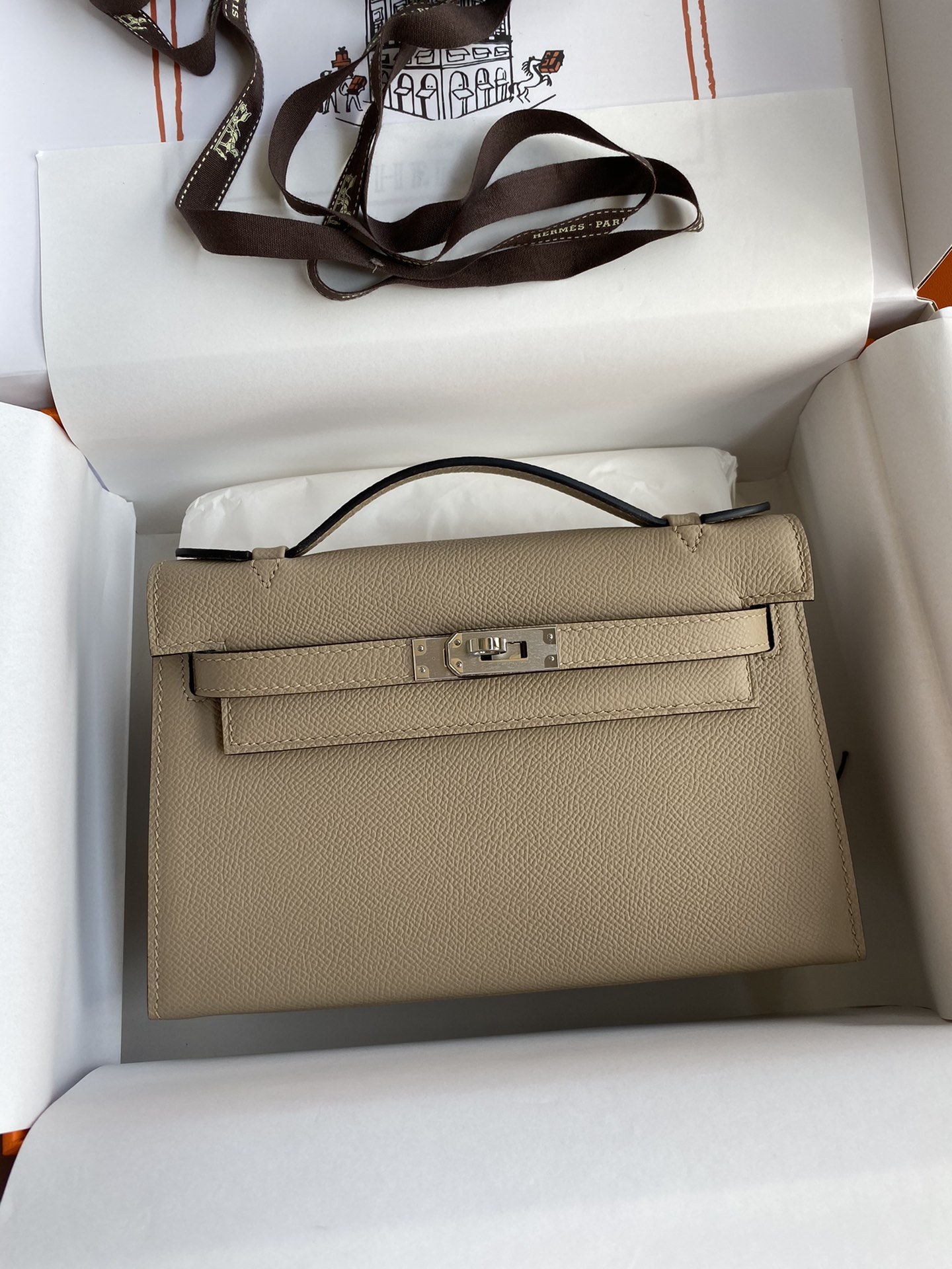 Hermes Mini Kelly Pochette 22cm Bag In Grey Epsom Leather